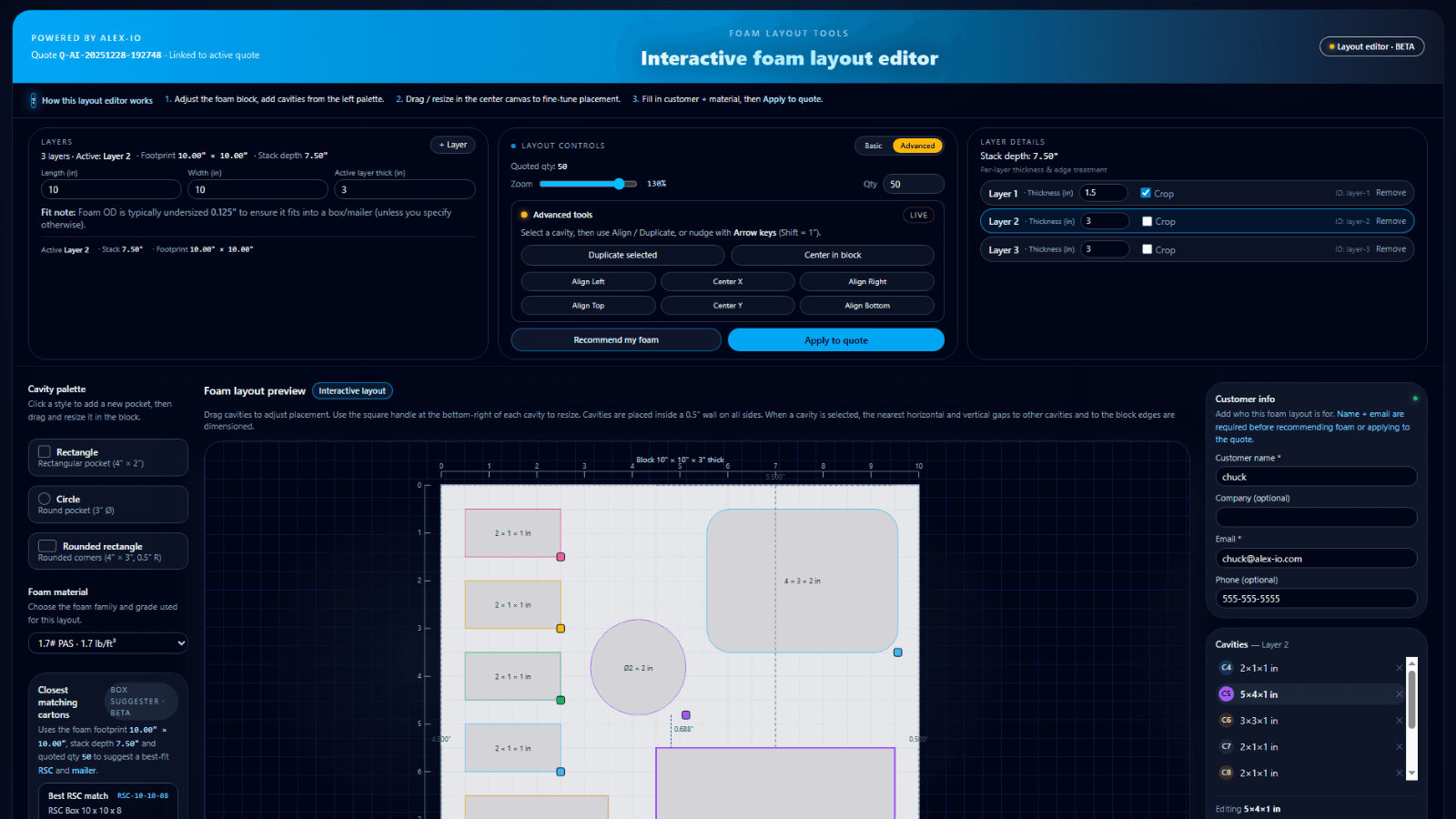 Interactive foam layout editor